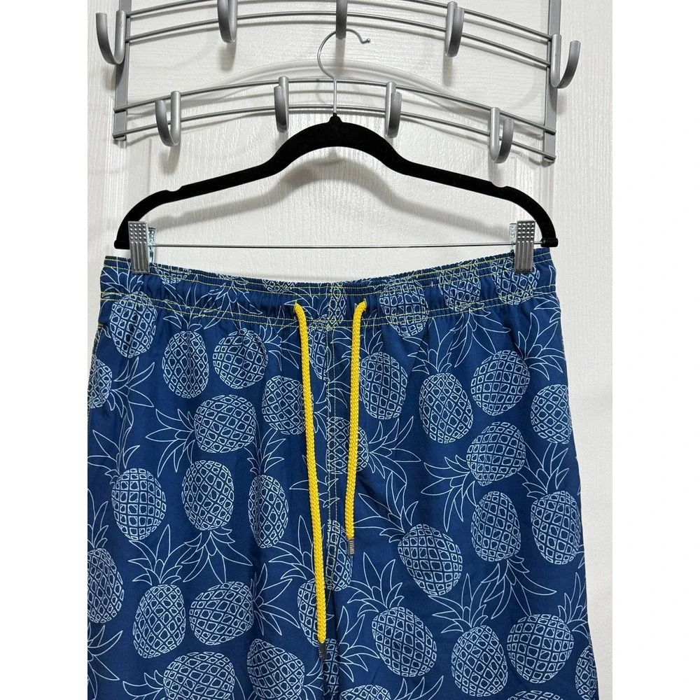 Capelle Hybrid Swim Trunks Mens M Blue Pineapple‎ Print Yellow Drawstring lined
